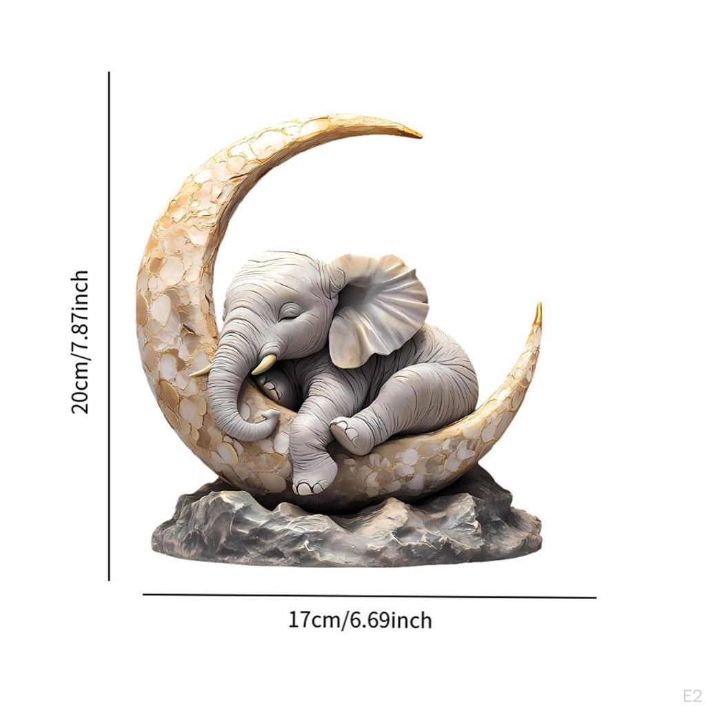 Figurine Elephant Sleeping On The Moon Tabletop Cute Statue Sculpture for Office Living Room Guest