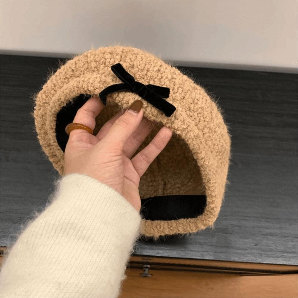 Bow Women Plush Beret Adjustable Newsboy Cap Retro Summer Tourism Beret  Autumn and Winter