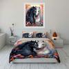 Black And White Horses With Floral Print Soft Comfortable Duvet Cover Bedding Set Included 1*Duvet Cover  2*Pillowcases