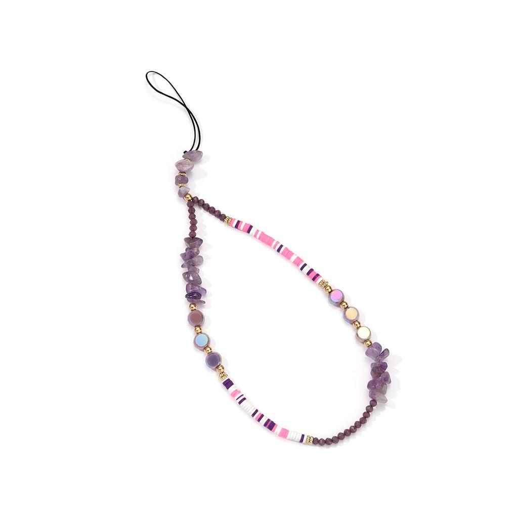 Fashion Handmade Color Crystal Stone Soft Pottery Sheet Beaded Mobile Phone Chain Wrist Anti-Loss Pendant Pendant Wholesale