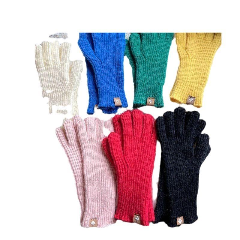 Knitted Candy Color Gloves with Fingers Exposed Fingers Touch Screen Imitating Hanharajuku Wind Protecting Wrists Autumn and Winter