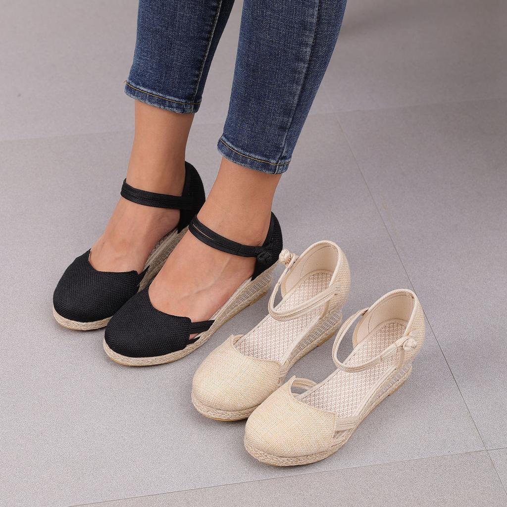 Summer New Women'S Sandals Breathable And Lightweight Solid Color Linen Pointed Toe Slip Sandal Outdoor Wear Sandalias Mujer