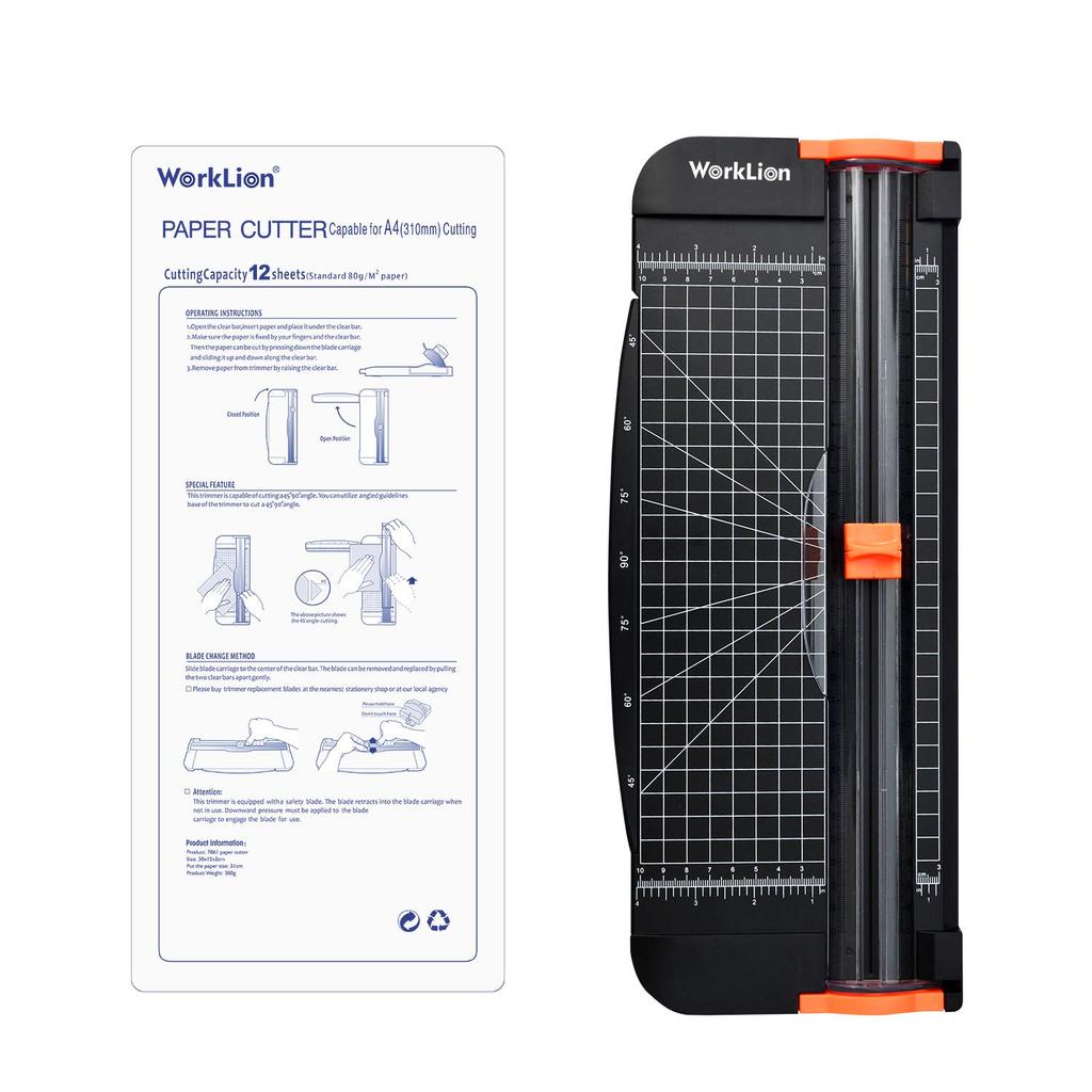 WORKLION Paper Lightweight Mini Paper Cuts with Ruler Cutter Trimmer, A4/A5 Compatible, Paper, Photos, Coupons, Labels, Cards, (Black)