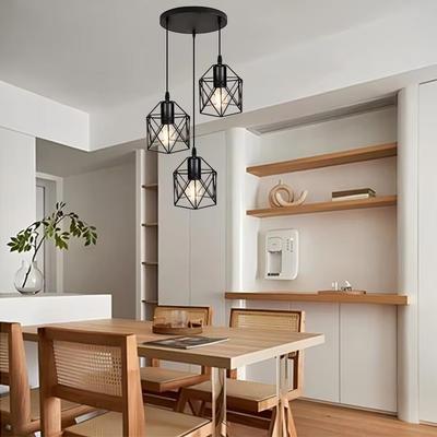 Black Vintage Industrial 3-Light Ceiling Lamp – Adjustable Semi Flush Mount Pendant Fixture for Dining/Living Room