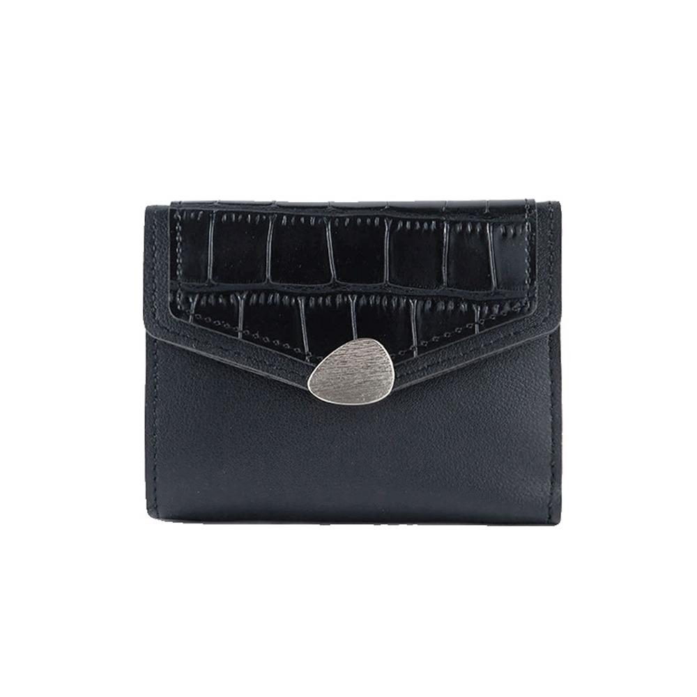 Однотонный Короткий Кошелек с Узором Под Аллигатора Женский Кошелек Модный Трехскладной Кошелек для Женщин чёрный