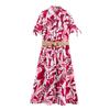Jnleaog Autumn New Women Clothes Western Style French Style With Belt Print Poplin Dress 5029127