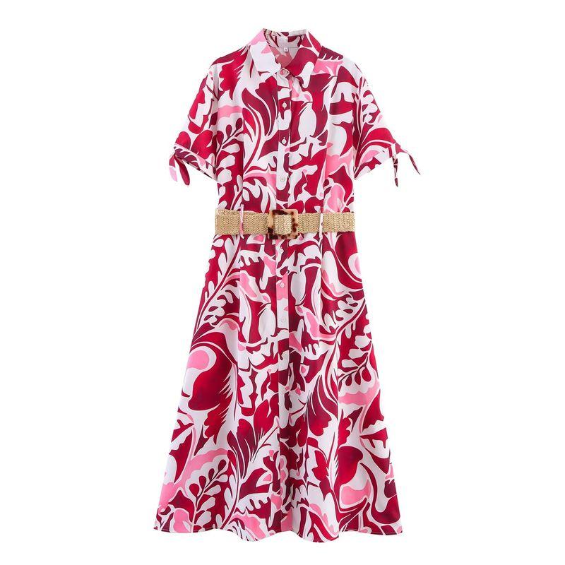 Jnleaog Autumn New Women Clothes Western Style French Style With Belt Print Poplin Dress 5029127