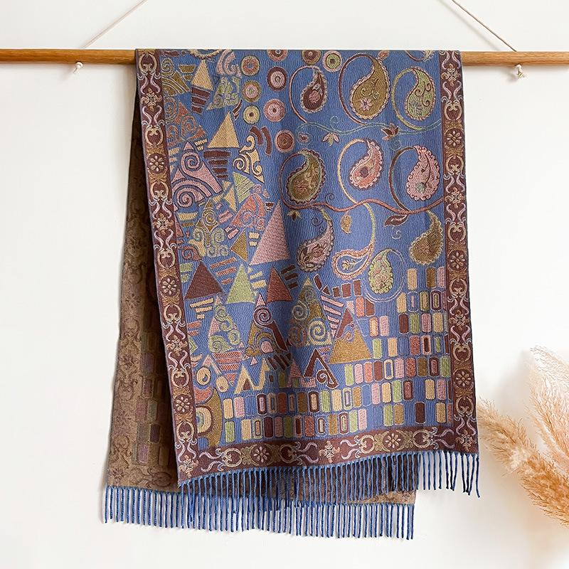 Cachecol Xale Capa Triângulo Plano Estilo Étnico Borla Quente Mulher