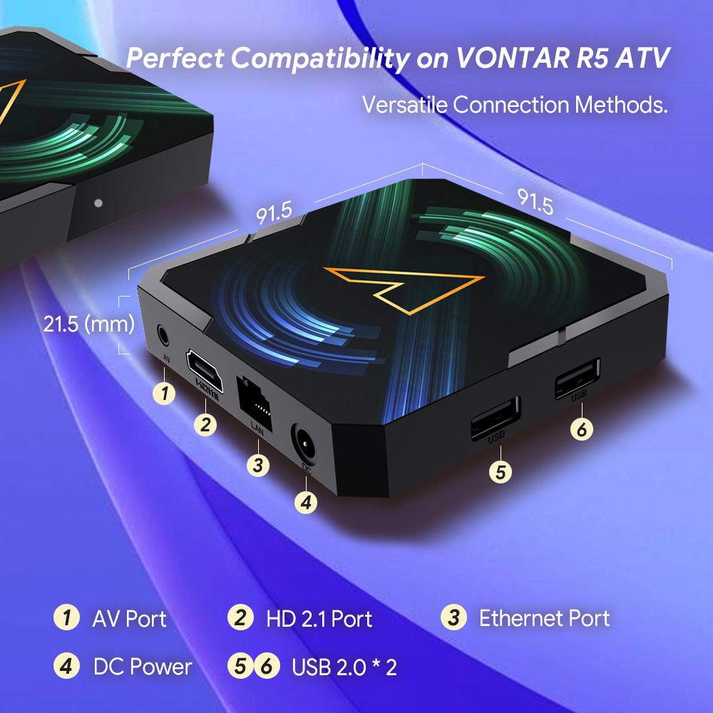 VONTAR R5 ATV Android14 Smart TV Box Realtek1325 Support AI-PQ AI-SR HDR10+ Wifi6 Set Top Box