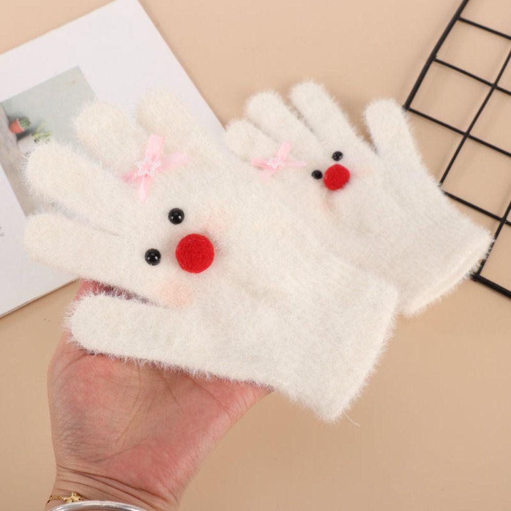 Gants Tricotés à Écran Tactile avec Nœud Papillon Bonhomme de Neige Tricot Laine Tricot Gants Femme Fille