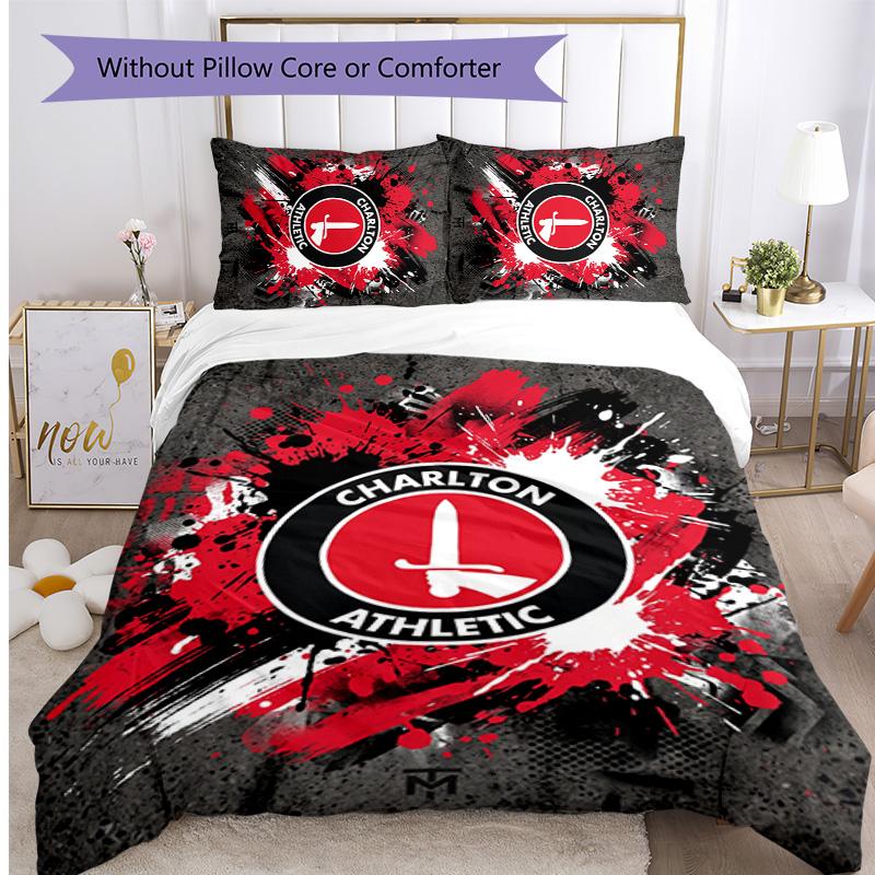 Charlton Athletic FC Ensemble de literie imprimé 3 pièces Housse de couette respirante avec taies d'oreiller Linge de lit décoratif pour chambre à coucher Maison