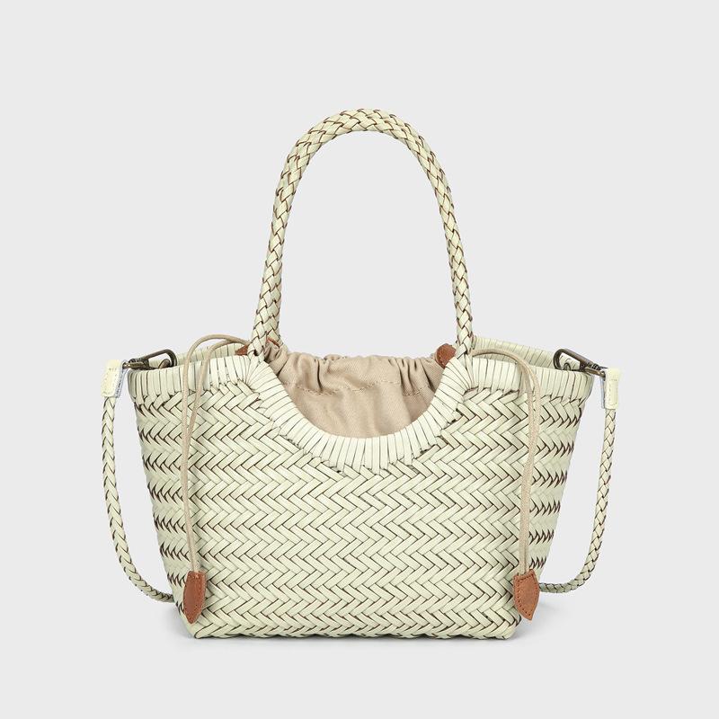 

Genuine Cowhide Retro Woven Shoulder Bag, Basket Bag With Inner Pocket Beach Vacation Crossbody Bags High Quality Bucket Bag
