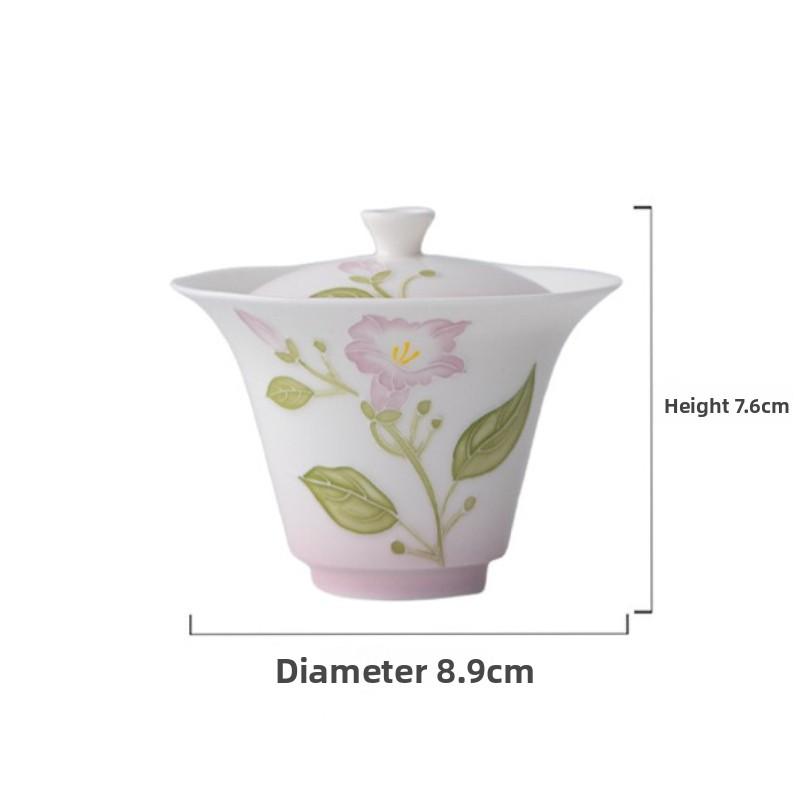 Hand-painted Purple Flower Gaiwan Japanese Tea Tureen Tea Bowl With Lid Kit Tea Making Cover Bowl Teaset Ornaments Craft