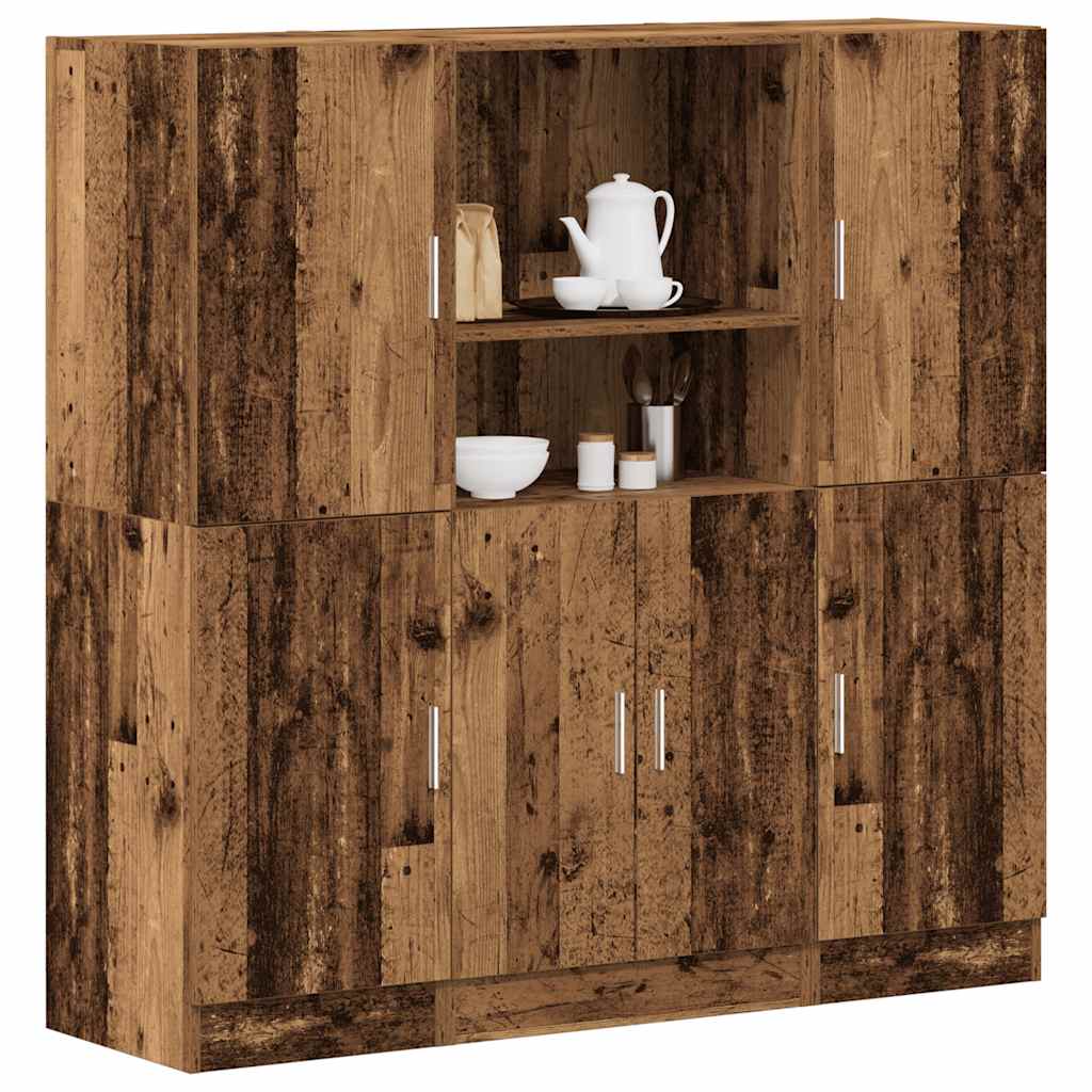 3 piece kitchen cabinet set with rustic wood effect engineered wood