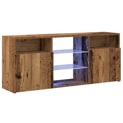 TV Stand with LED Lights Rustic Wood Look 120 X 30 X 50 Cm