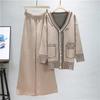 Women's Autumn And Winter Fashion Suit Loose Mid Length Knitted Top Wide Leg Pants Two Piece Set