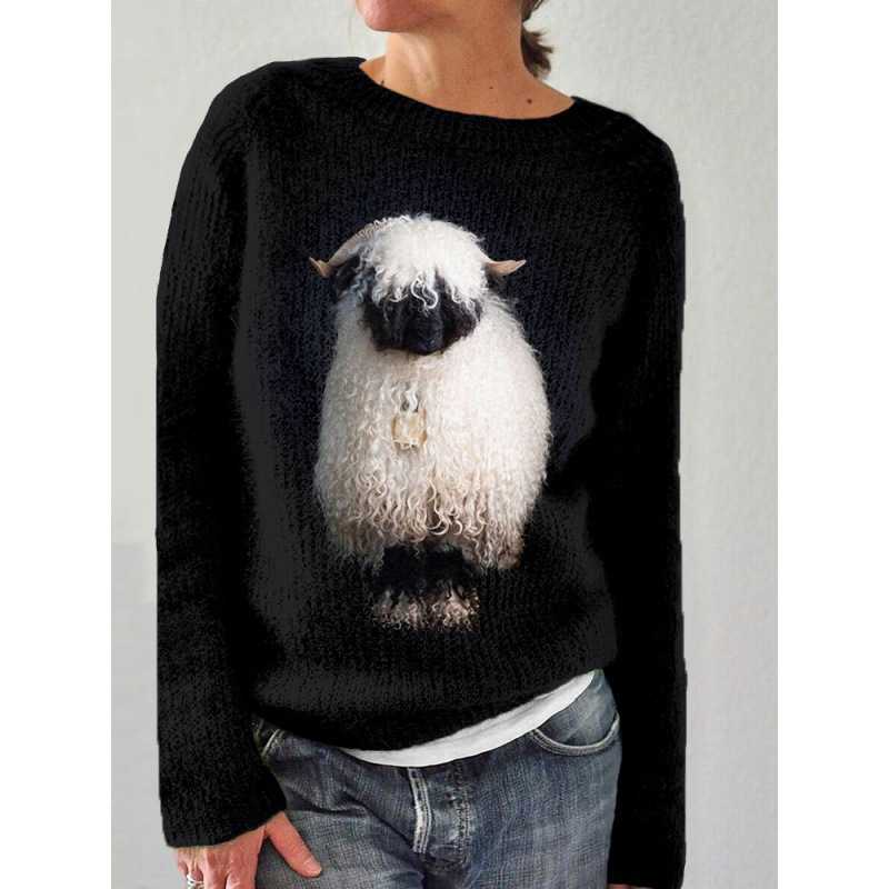 Women's Patterned Pullover Sweater Casual Loose Fit Long Sleeved Knit Top Luxurious Relaxed-fit Slimming and Versatile Top