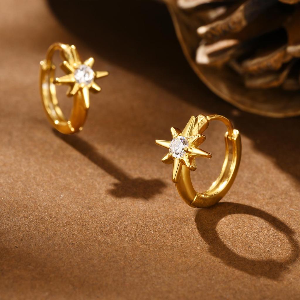 Light Luxury White Zircon Heart-Shaped Earrings for Women,  Stainless Steel Gold Color Classic Hoop Earrings, Fashion Jewelry