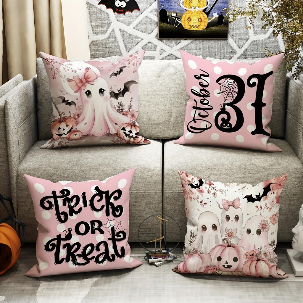 Halloween Decorative Pillowcases Ghost Pumpkin Spider Web Bat Trick or Treat Pillowcase Bedroom Living Room Sofa Cushion Cover