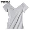 WTEMPO Sommer Mode Sexy Frauen Damen Kausal T-Shirts Tops Kurzarm V-ausschnitt Solide