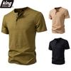 Pánské Henley tričko s kohoutí stopou a žakárovým vzorem - Krátký rukáv, 4 knoflíky, ležérní, úzký střih, pro každodenní nošení - 3 univerzální barevné varianty