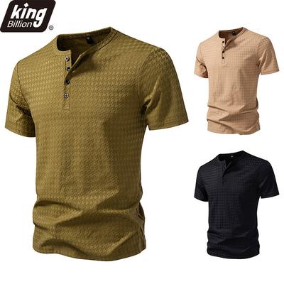 Herren Pied-de-Poule Jacquard Henley T-Shirt - 4-Knopfleiste Kurzarm Lässig Slim Fit Tägliche Oberteile in 3 Vielseitigen Farboptionen