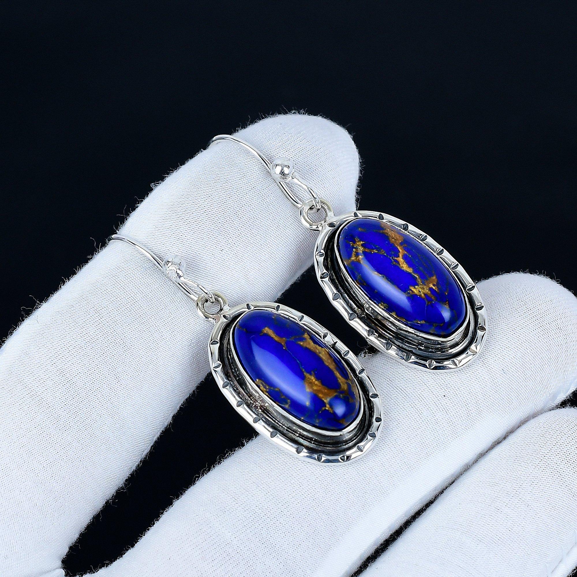 

Blue Turquoise Gemstone Earrings, 925 Sterling Silver Earrings, Handmade Silver Earrings For Gift, Blue Turquoise Dangle Earrings Birthday Gift 5.5 Cm