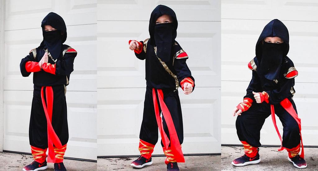 ReliBeauty Ninja Halloween Costume for Ninja Performance Black and Size 120 Kids' Costume, Boys, Fighter, Kids, Japanese-Style Costume, Event,