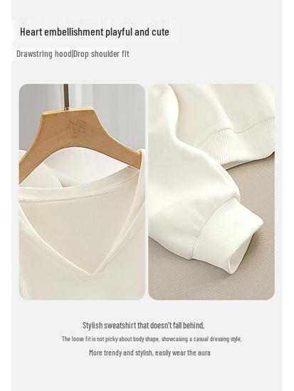 Women's Heart Embroidery Hooded Short Sweatshirt