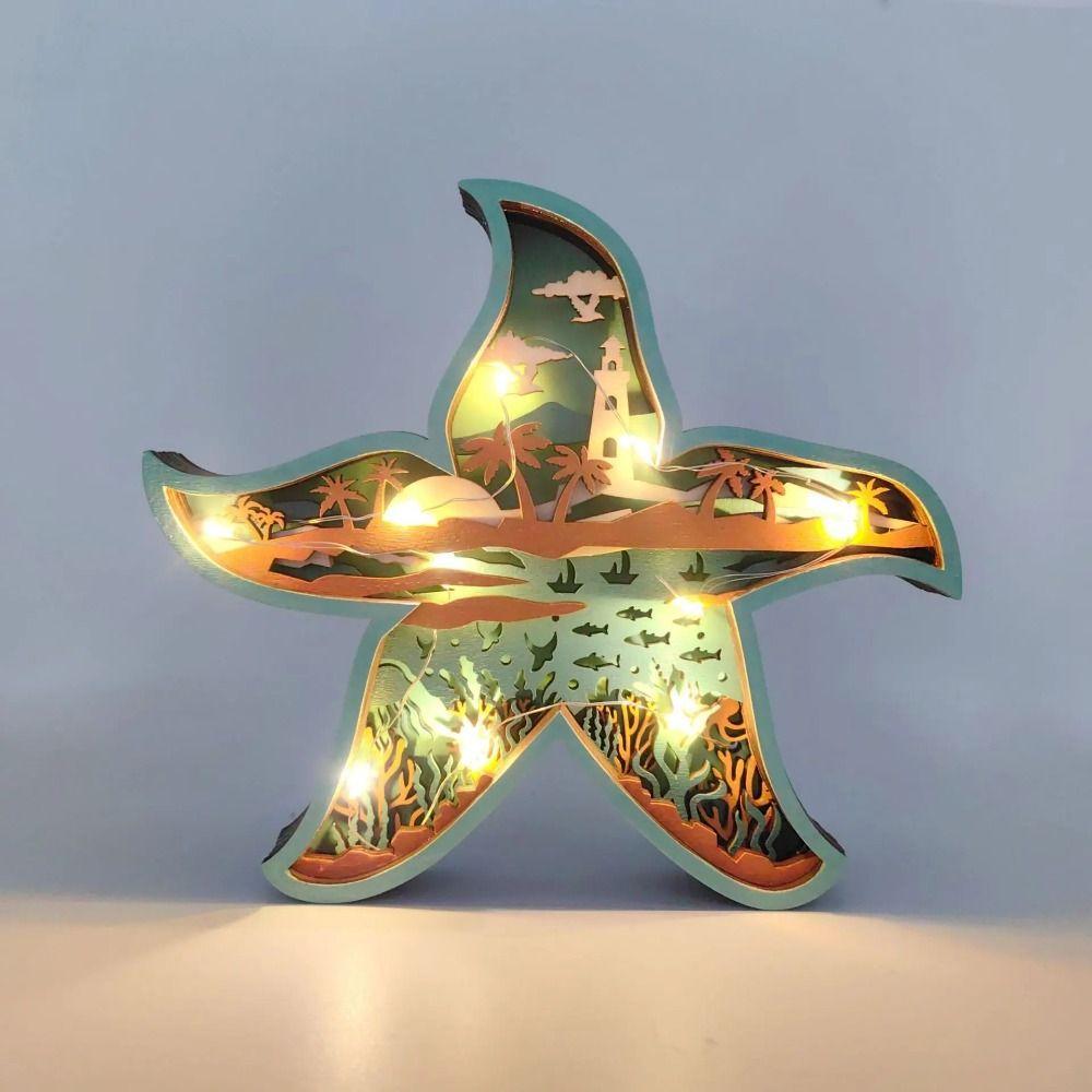 

Wooden Marine Wood Crafts Ornaments Carving Fish Starfish Scallop Figurines Ornaments Birthday C-No Light