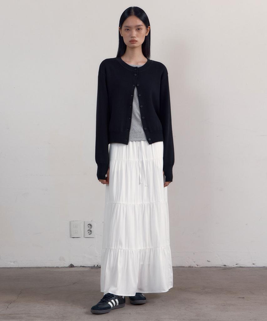 38 Come On Common Shirring Tiered Banding Skirts (White) - Long Length