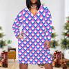 Women Plus Size V Neck Long Sleeve Printed Straight Midi Dress