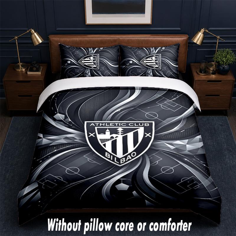 Athletic Bilbao Football Design Bed Bedding Set 1 Duvet Cover + 2 Pillowcases Soft Breathable Household Bed Linens