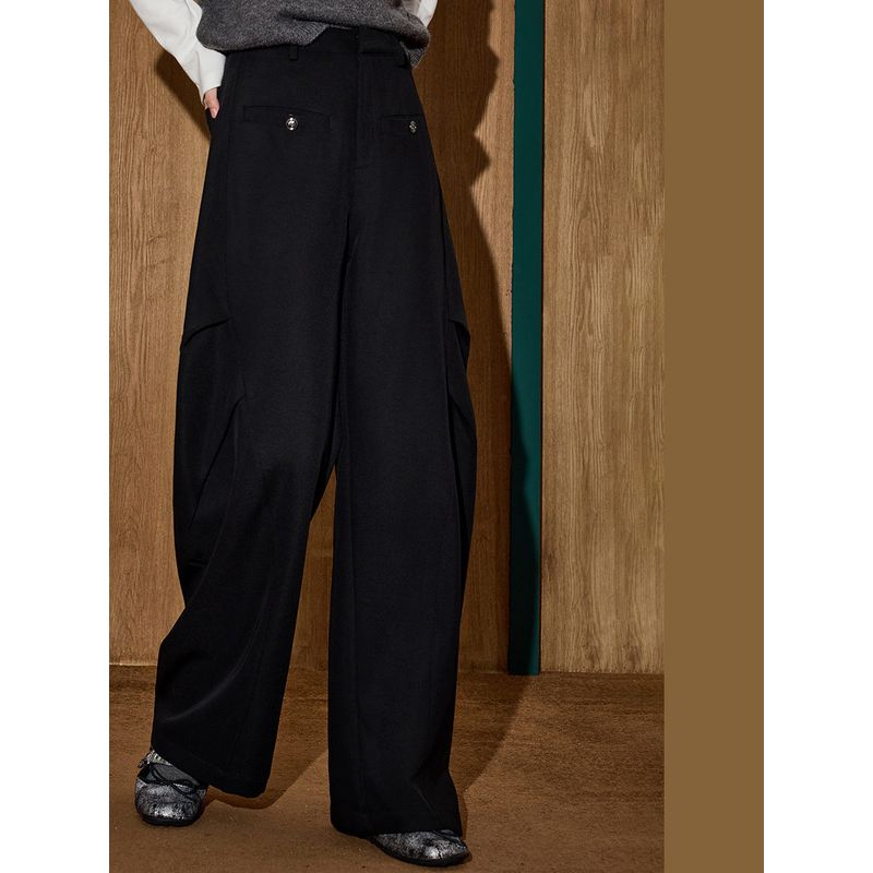 Coolhut Retro American Style Black High-Waisted Straight Wide-Leg Women's Loose Slimming Casual Pants Winter New Long Pants