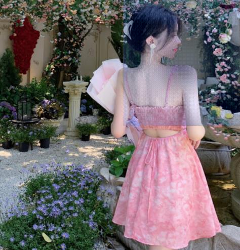 Temperament Sexy Backless Floral Suspender Skirt, New Summer Models for Women, Waist-closed Thin Chiffon Dress