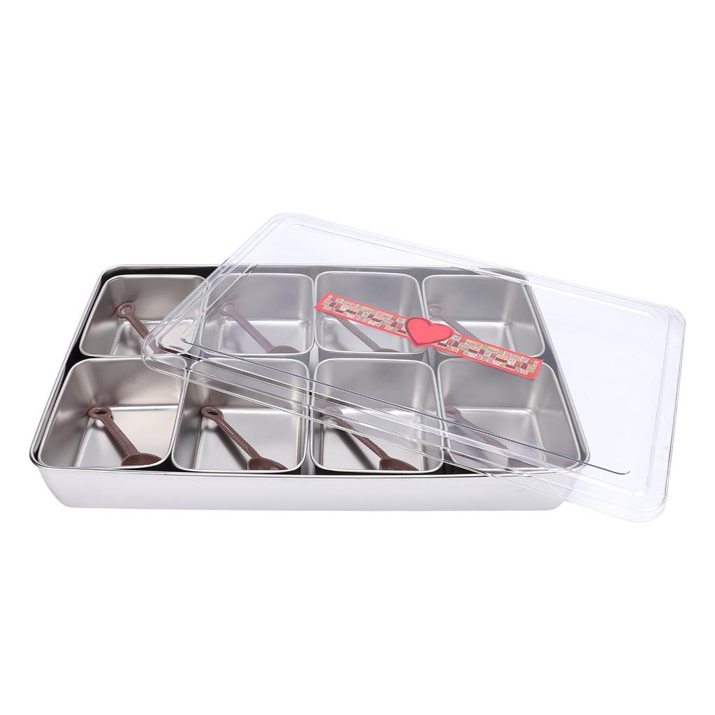 Condiment Caddy Server with 8 Containers Serving Tray Platter with 8 Spoons for Bar Accessories Fruit Salad Party