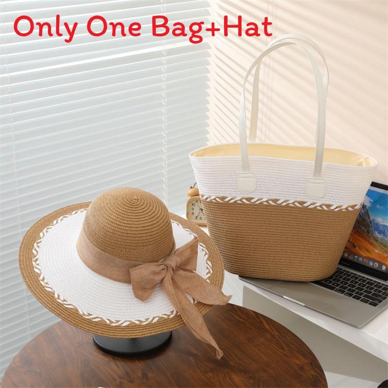Summer Straw Hat And Bag Set With Large Brim For Beach Travel And Sun Protection