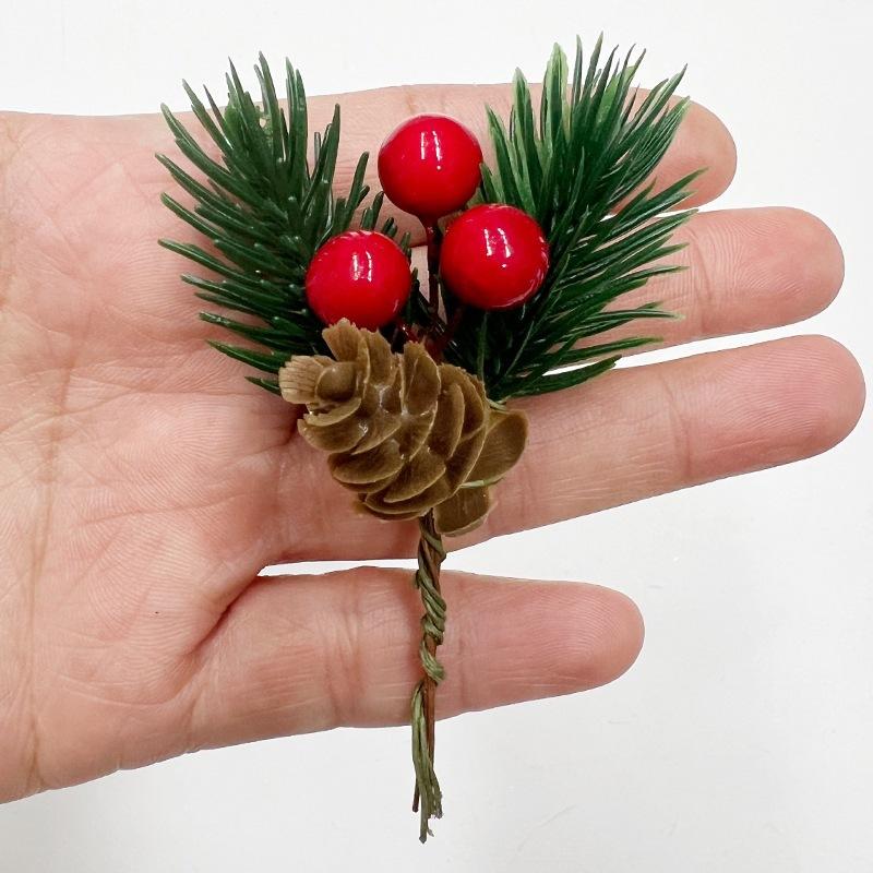 Christmas Cuttings Pine Needles Pine Cones Flower Branches Accessories Simulation Red Fruit Gift Box Decoration
