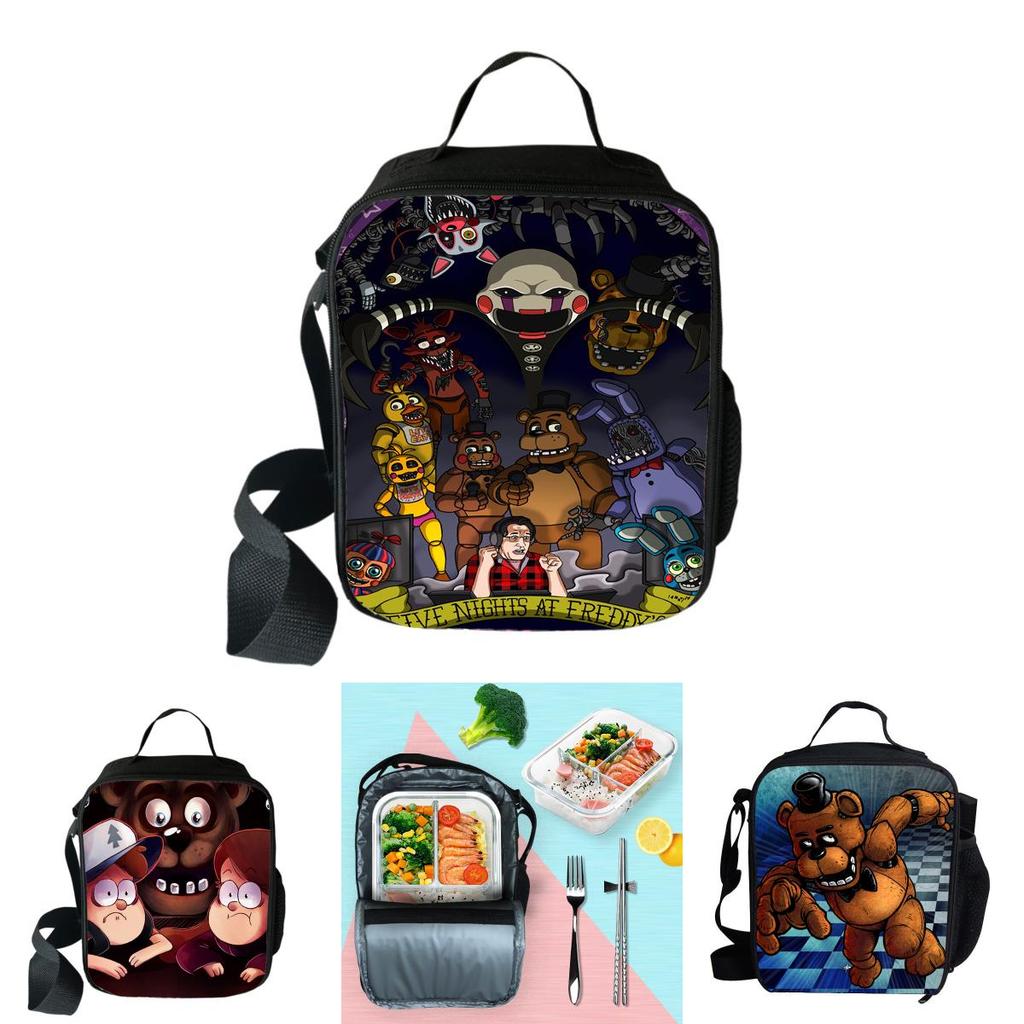 Large Capacity Five Nights At Freddy's 3d Printed Insulated Lunch Bag For Versatile Use