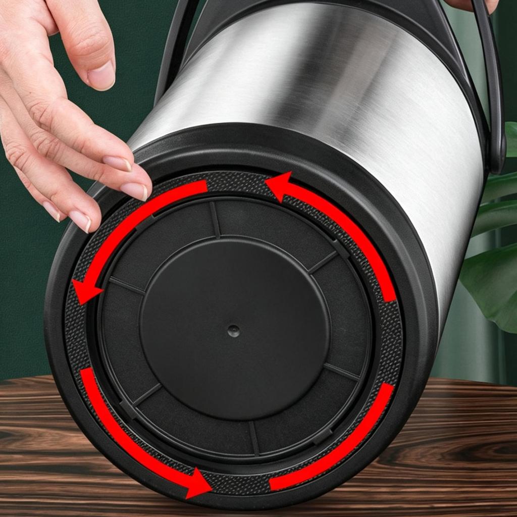Stainless Steel Thermal Air Pot, Vacuum Insulated Hot Water Dispenser with Safety Lock, 360° Rotatable Base, Portable Carrying Handle for Home Office