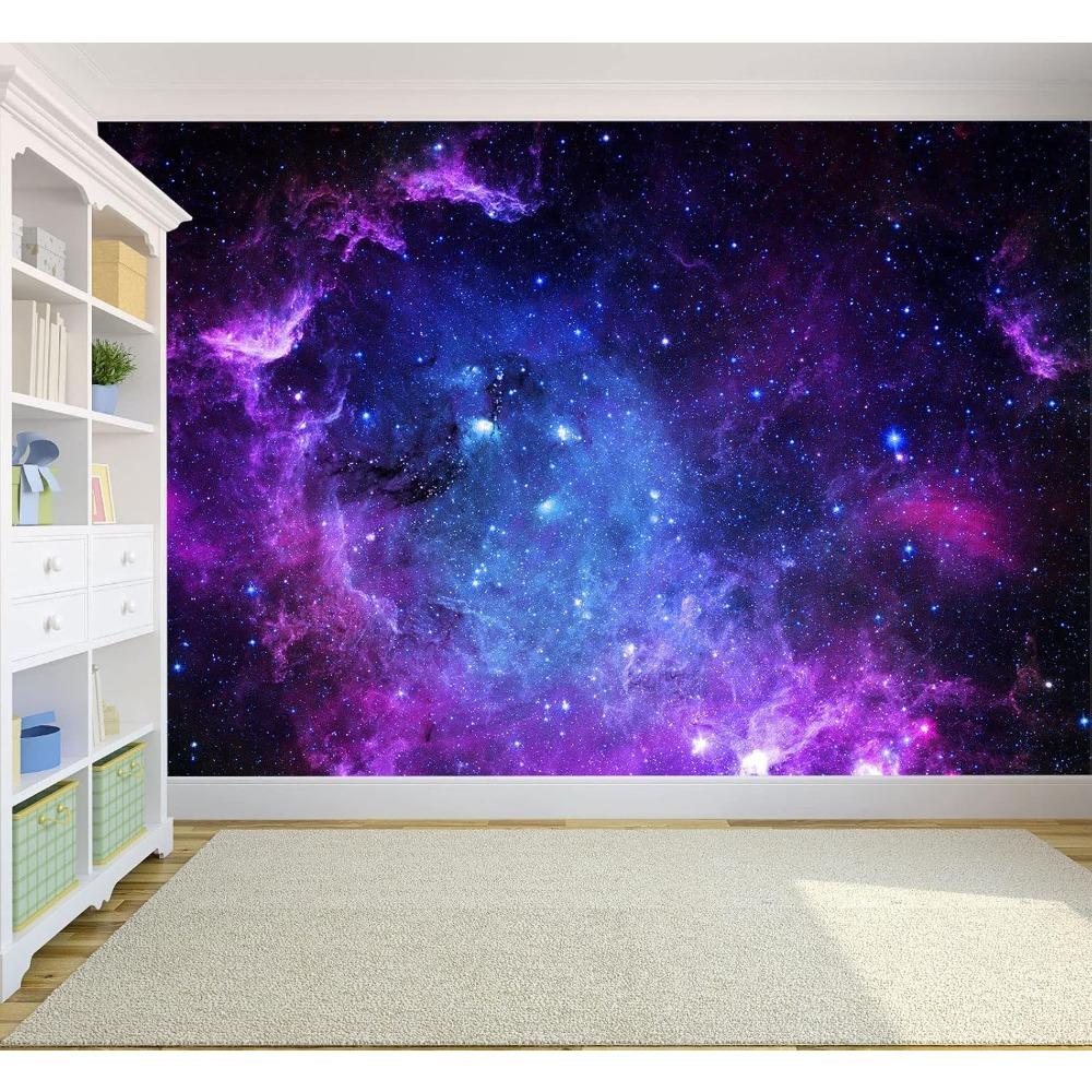 Purple Blue Cosmic Galaxy Wall Mural Vibrant Nebula Starry Space Wallpaper Home Decor