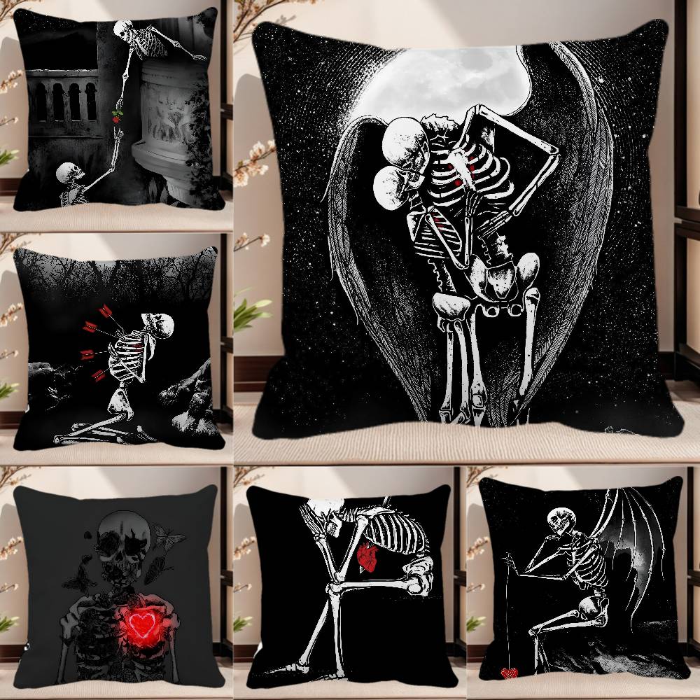 Simple Skull Love Married In Love Pillow Case Square Pillow Bedroom Sofa Leisure Comfort Cushion Car Home Decoration
