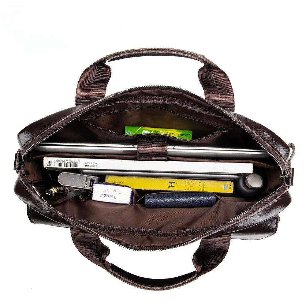 Men's Briefcase 100% Genuine Leather Business Large Capacity Handbag Waterproof