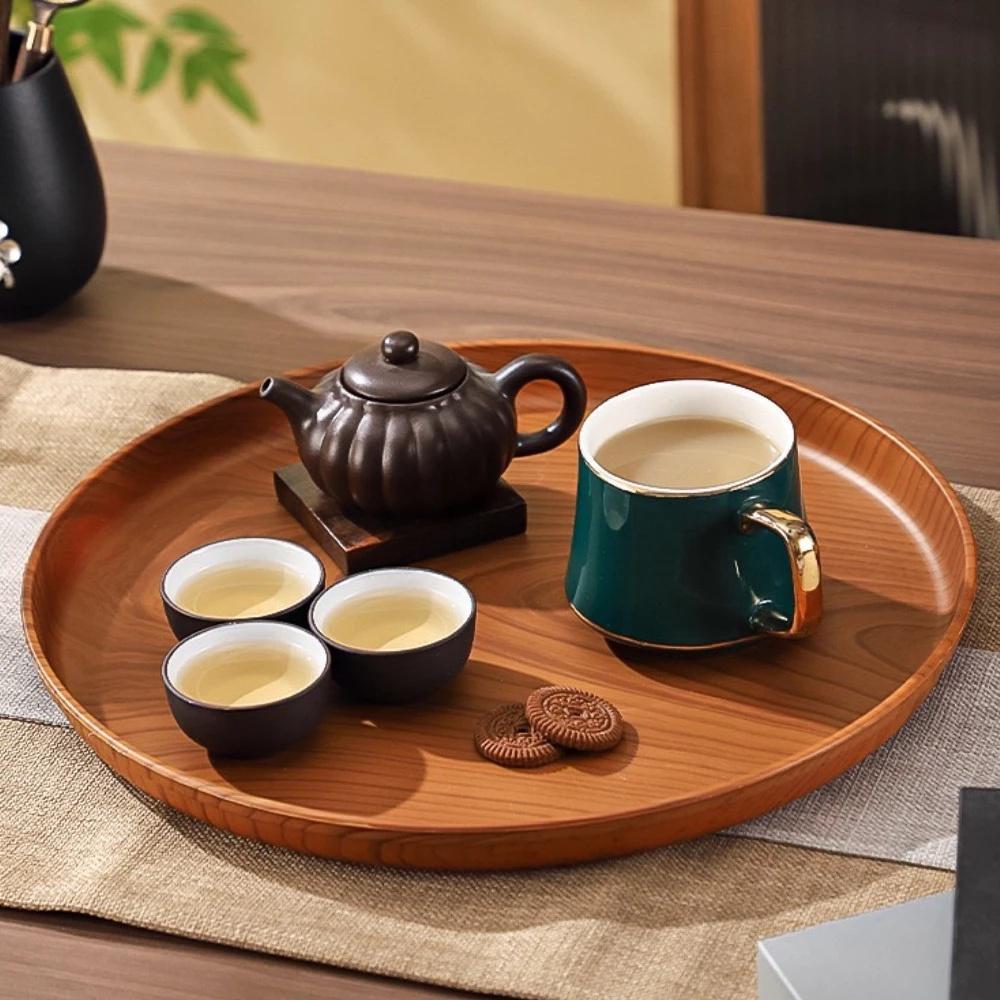 Food Tray Breakfast Dinner Vintage Round Serving Tray Imitation Wood Platte Tea Bathroom Organize Multi Purpose Storage Trays