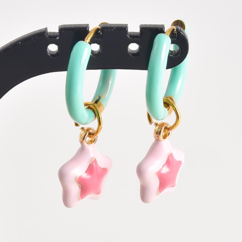 1Pair Dopamine Enamel Sweet Heart Cute Bee Flower Girl Aesthetic Aretes Funny Food Cake Gothic Star Hoop Earrings Jewelry