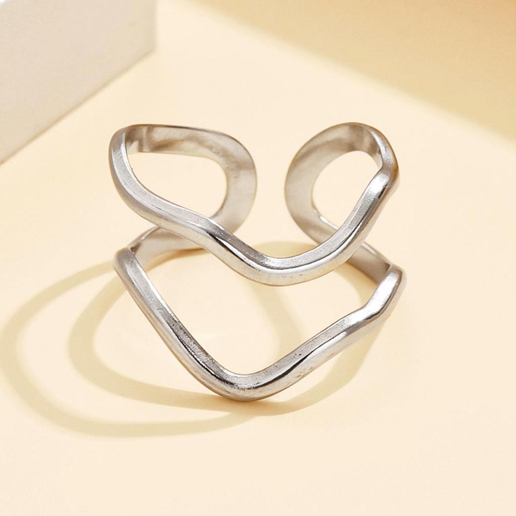 Stainless Steel Geometric Open Ring with Irregular Thick Line