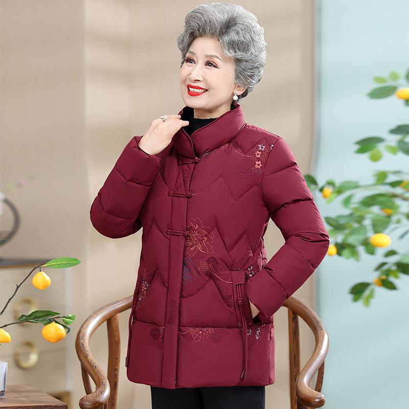 Winter Warm Cotton Coat for Middle-Aged and Elderly Women - Mid-Length Grandma Style Jacket