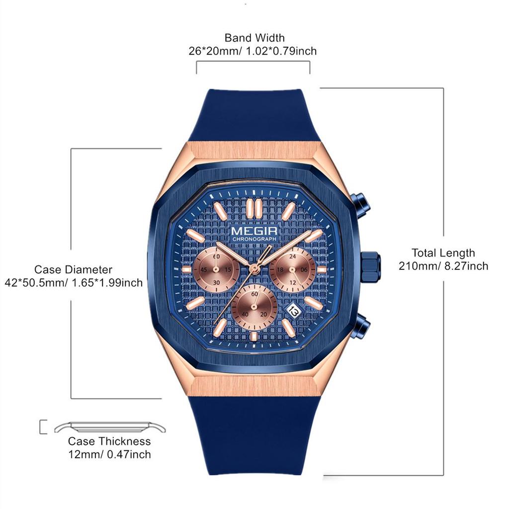 MEGIR Chronograph Fashion Sport Casual Watches for Men Silicone Waterproof Quartz Wristwatch Date Clock Reloj Hombre 2215