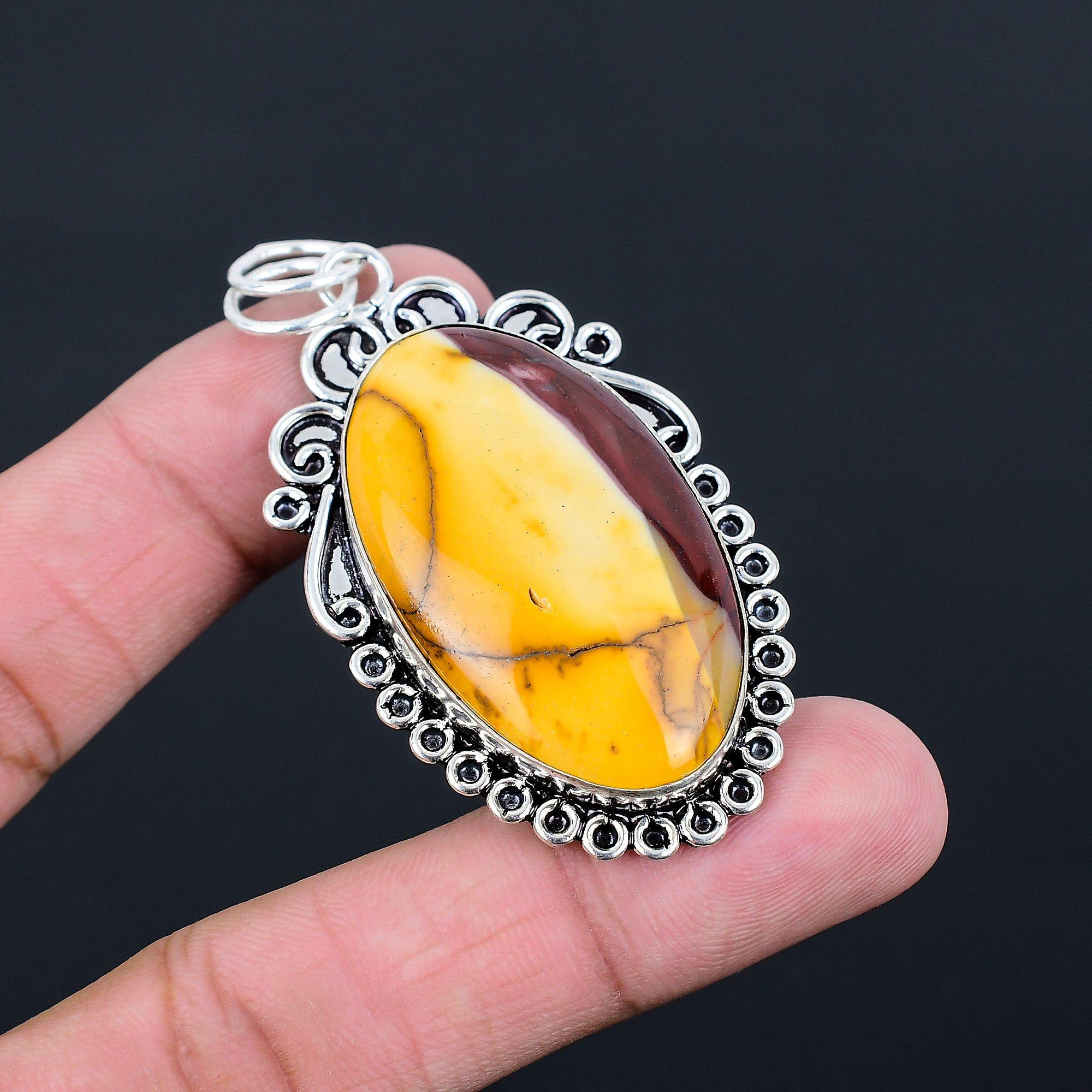 

925 Silver Oval Mookaite Gemstone Bezel Anniversary Engagement Trendy Pendant