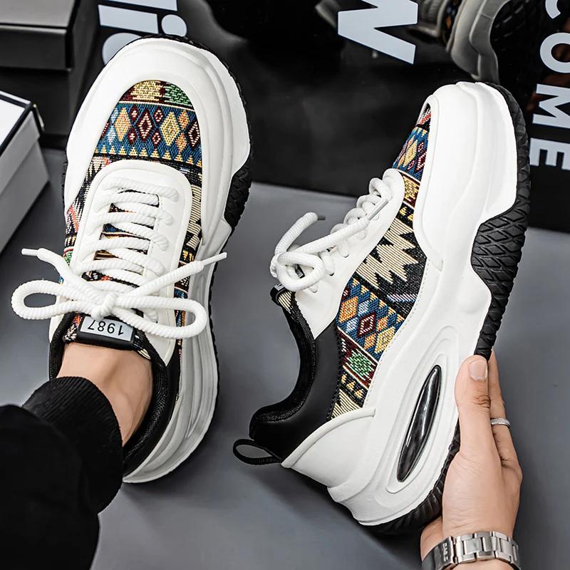 Fashion Versatile Running Shoes White Men Sport Shoes Platform Thick Sole Casual Sneakers Breathable Lightweight Tennis Shoes